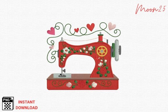 Charming Floral Red Sewing Machine Design