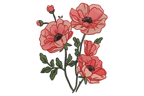 Charming Poppy Flowers Embroidery Design