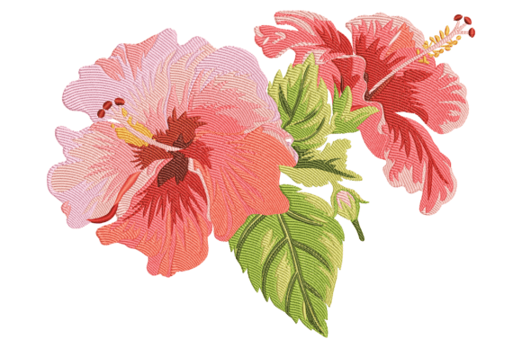 Charming Red Hibiscus Flowers for Festive Embroidery