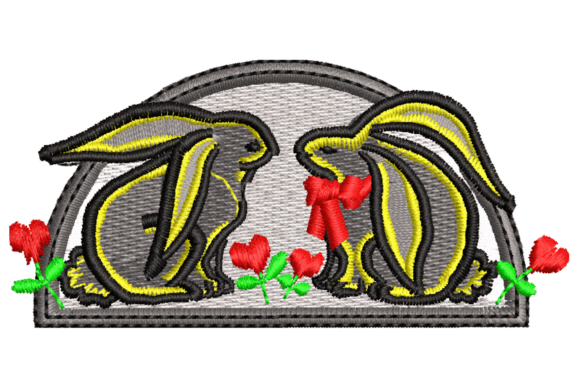 Charming Two Bunnies Embroidery Design