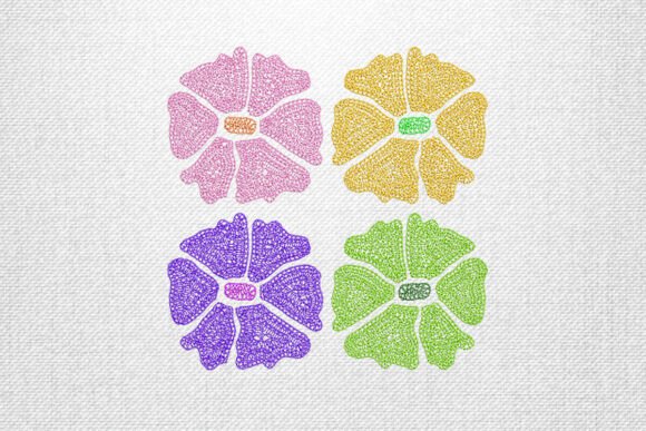 Four Colorful Flowers: A Vibrant Embroidery Design