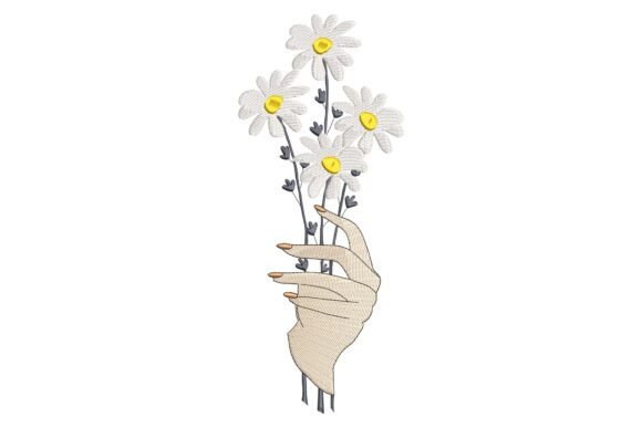 Hand Holding Daisy Flowers: A Versatile Embroidery Design