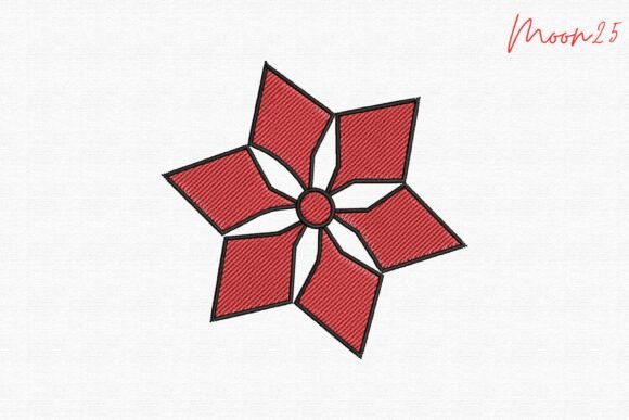 Modern Red Star Flower: Bold & Elegant Embroidery Art