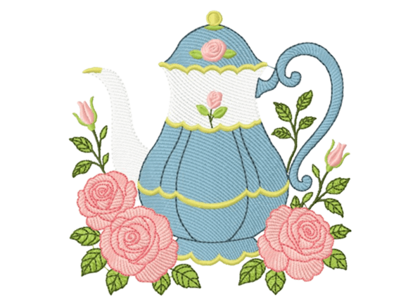 Teapot with Roses: A Charming Embroidery Design