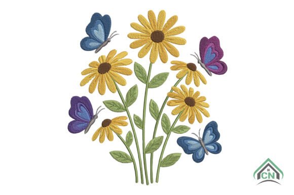 Testing Daisy Flowers Butterflies Embroidery for Your Gift Shop
